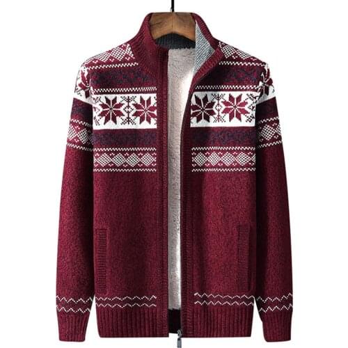 Men Sweater Coat Cardigan Zipper 2021 New Winter Plus Velvet Student Male Thermal Sweater Flowers Thick Korean Style M77