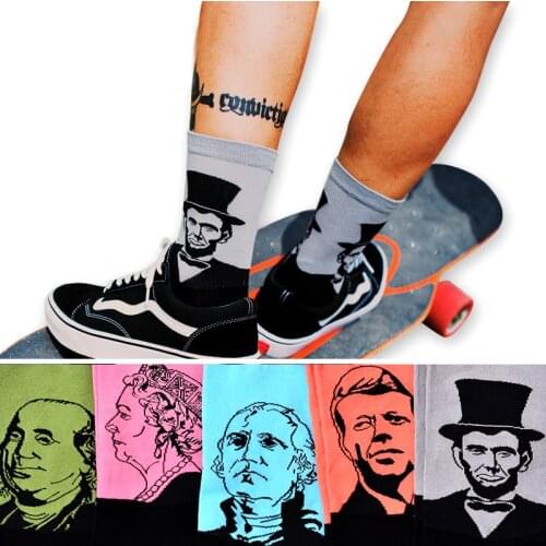Wales Washington Kennedy Elizabeth Lincoln socks Retro Art Abstract Oil Painting Portrait Figure Men Cotton Funny Happy Socks