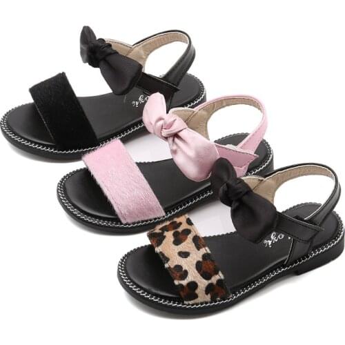 2019Summer New Baby Girls Sandals Children Casual Sandal Kids Girls Shoes Bowtie princess beach shoes Pink Black Leopard 3-15T