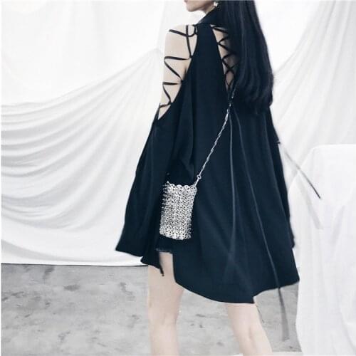 Ruibbit New Spring Autumn Gothic Girls Dresses Hollow Out V Collar Sexy Women Dress Long Sleeve Black Punk Dress party