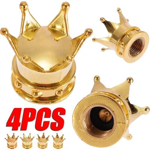 New Arrival 4pcs ABS Car Wheel Tyre Tire Air Valve Stem Cap Dust Cover Gold Crown Design For Auto Tire Decoration