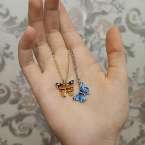 New Romantic Enamel Butterfly Pendant Necklace For Women Girls Fashion Butterflies Link Chain Necklace For Ladies Wholesale