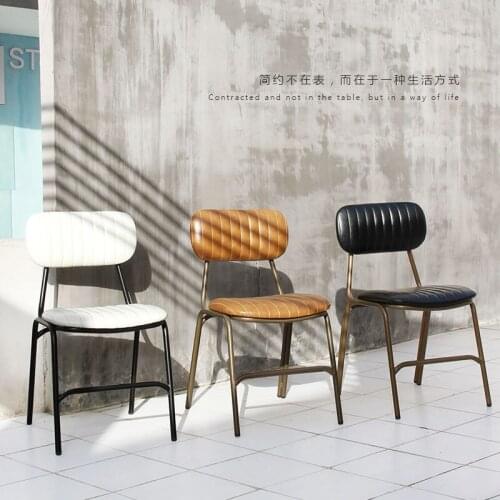 Wrought Iron Dining Chair Retro American Country Industrial Style Loft Chair Designer Leather Restaurant Cafe Chair
