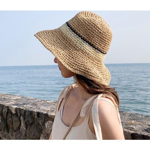 Beach hat womens summer panama straw bags summer 2020straw or wicker cap Bucket hat sun hats stripe sun visor