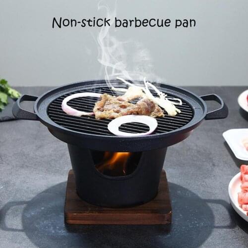 Portable 7inch Mini D Yakiniku Grill with Wooden Trivet and Burner convenient store and carry for Outdoor Camping Hiking Barbecu