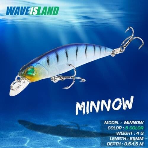 WAVEISLAND 2021 Minnow Fishing Lure Top Water 6.5cm 4g Sinking Bait Double Hooks Pike Lure Trolling Hard Bionic Artificial Baits