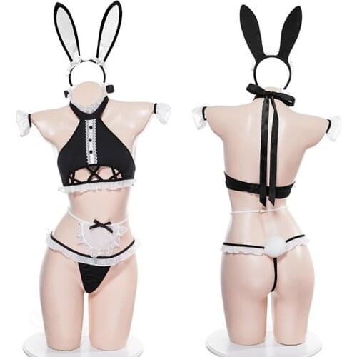 Sexy Three Point Hanging Neck Bra Set Cute Bunny Girl Role Play Costume Lolita Maid Cosplay Bikini Womens Underwear Drop Ship