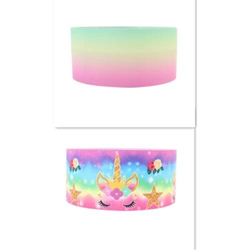 Q&N ribbon 16mm ~ 75mm Unicorn Tie-dye 50yard Ribbons Gift Box With Logo DIY /FOE Free Shipping Cotton Ribbon