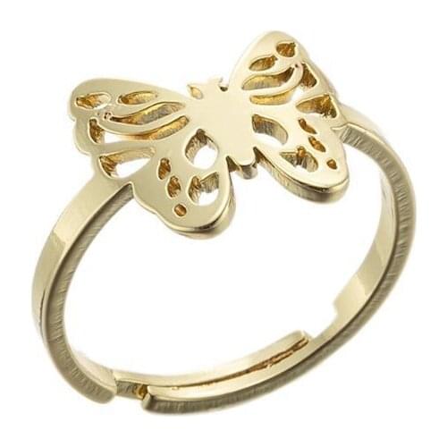 Adjustable Delicate Cute Stainless Steel 316 Butterfly Women Girls Open Mouth Rings Brief Style No Fade Good Quality