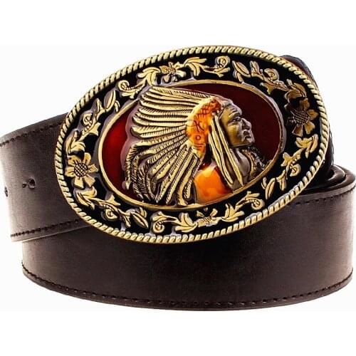 New fashion metal buckle belt for men exaggerated style punk rock belts indian head Mens leather belt hip hop waistband
