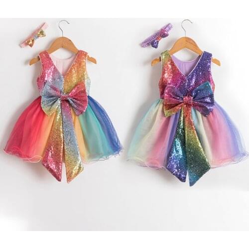 Toddler Girl Christmas Costumes Girls Sparkle Sleeveless Dress Newborn Birthday Party Rainbow Tutu Dress Children Causal Clothes