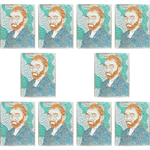 RSHCZY 10Pcs/Lot Cartoon Golden Van Gogh Oil Painting Enamel Brooch Custom Alloy Badge Wish Pin For Backpacks Coat Jewelry Gift