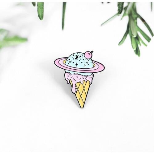Blue Ice Cream Planet Enamel Pin Delicious Food Brooch Bag Clothes Lapel Pin Sasha Away Badge Cartoon Jewelry Gift For Kids