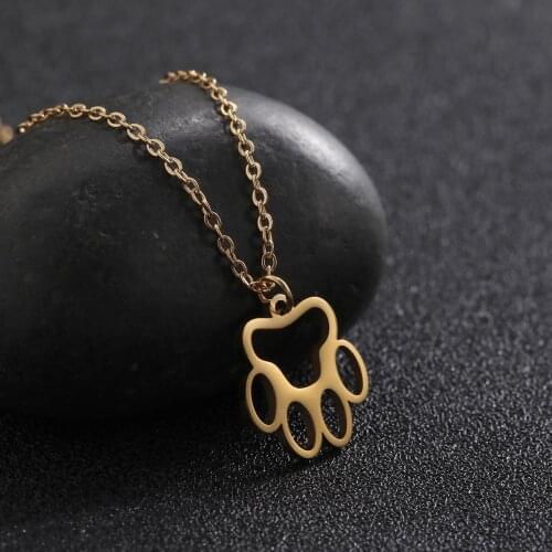 Teamer Hollow Pet Paw Necklace for Women Girls Animal Wolf Dog Cat Footprints Stainless Steel Charms Fashion Female Jewelry Gift