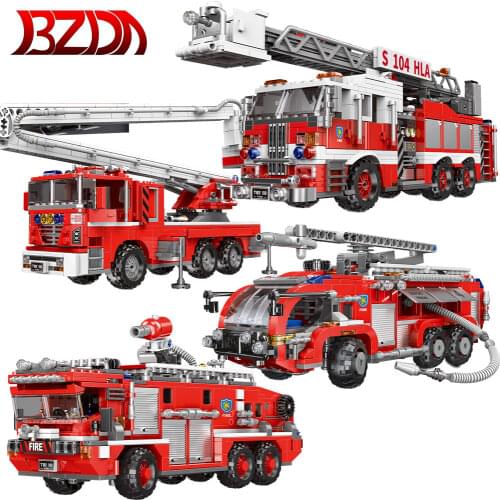 XINGBAO City Fire Fighting Truck Series Airport Fire Ladder Car Model Building Blocks Assemble DIY Children Toys Christmas Gifts