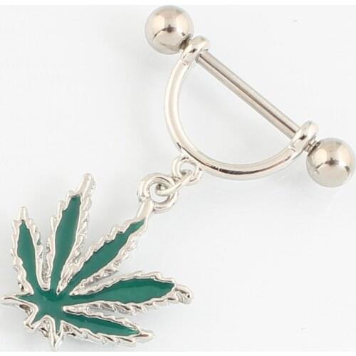 Piercing body jewelry 2 pieces/lot Green plant Nipple ring body piercing jewelry 14G 316L surgical steel bar Nickel-free