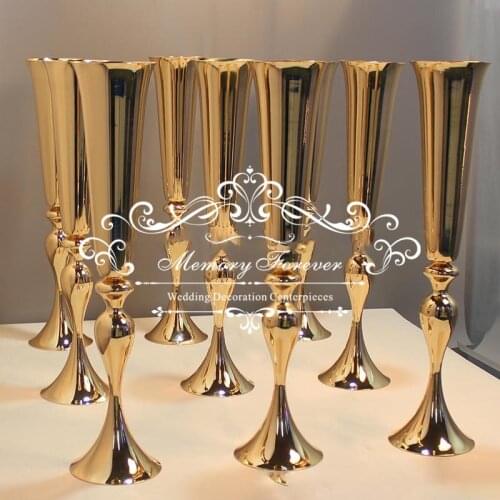Gold metal vase trumpet vase gold flower Vase w wedding centerpiece vase for party decoration