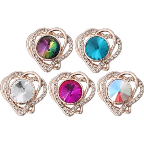 10pcs/lot High Quality Rose Gold Snap Button Jewelry Rhinestone Love Heart 18mm Snap Buttons Fit Snap Bracelet Necklace