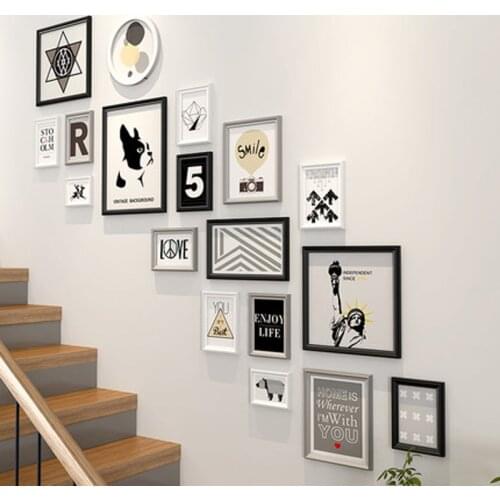 18 Pcs/Set Photo Frame Wall 3 Colors Staircase Corridor Hanging Paintings Decor Background DIY Solid Wood Picture Frame Combinat