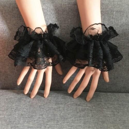 2Pcs/Pair Women Girls Fake Flare Sleeve Floral Lace Pleated Ruched False Cuffs Sweater Wrist Warmers Lace Wrist Cuffs Decoration