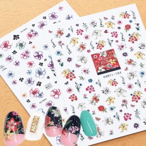 Newest HANYI-111 184 mixed flower pattern 3d nail stickers Japan style nail decal self-adhesive DIY nail decoration tools