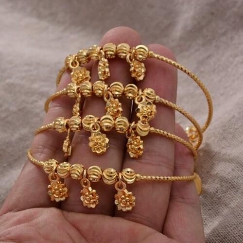 4PCS 24K African Arab Gold Color Flower Bangles Bracelet Children Jewelry Bangles Newborn Baby Cute/Romantic Bracelets Gifts