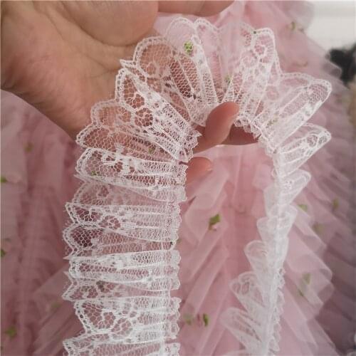1 yard DIY white lace pleated clothing laces doll dress skirt pleated accessories baby fabric african fabric 2021 high quality