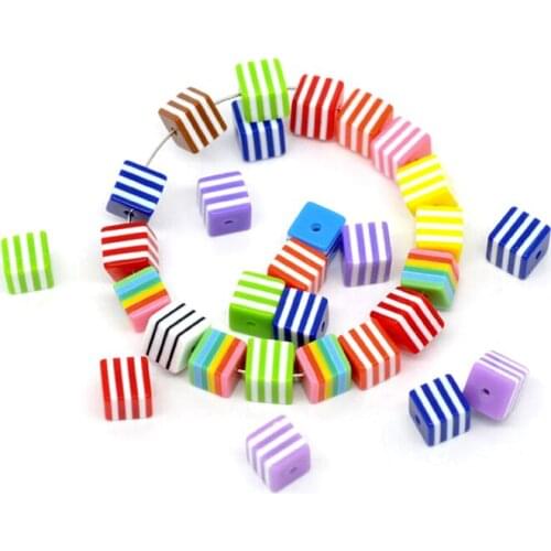 50pcs 8mm Mixed Square Stripe Resin Beads Loose Spacer Charm Beads For Bracelet Necklace Jewelry Making Accessories Diy