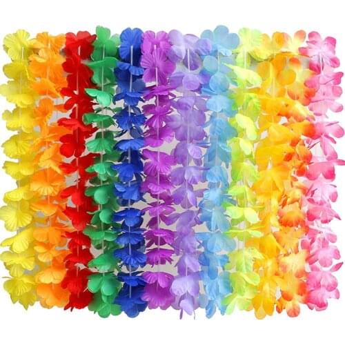 50pcs Hawaiian Leis Artificial Necklace Hawaii Garland Christmas Fake Floral Leis Party Beach Fun Wreath DIY Gift Decor