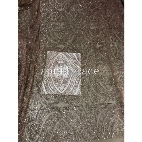 AA149# nude color 61# luxury pattern glued print glitter sparkle net tulle mesh lace for fashion designer/ wedding/party