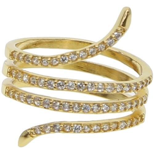 Free shipping gold color plated delicate ring women jewelry sparkling girly ring party sexy gift dainty snake shape aaa cz