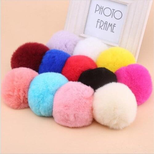 6cm Fluffy Rabbit Fur Pom Pom Ball Keychain Women Trinket Bag Phone Key Chain Ring Car Key Holder floating Charm DIY Accessories