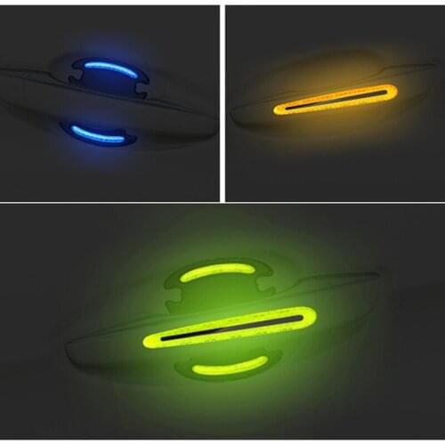 Ceyes 4pcs Car Accessories Door handle Sticker Decal Warning Reflective Tape Auto Reflective Strips Driving Safety Mark Styling
