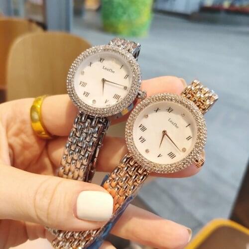 Fashion Roman Numerals Diamond Ladiess Watches Stainless Steel Material Butterfly Clasp Quartz Watch Dial Diameter 30mm Relogio