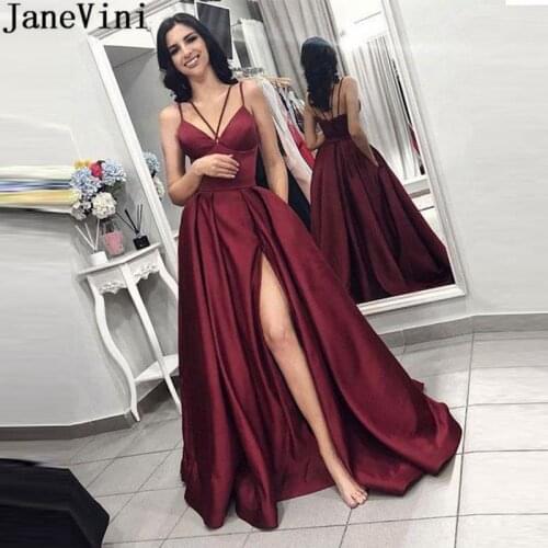 JaneVini Elegant Long Burgundy Bridesmaid Dress Side Split Backless Ladies Wedding Guest Dress A Line Floor Length Party Gowns