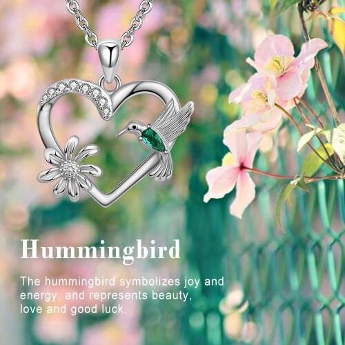 925 Sterling Silver Hummingbird Pendant Zircon Necklace With Flower Bird Animal Jewelry for Women Girlfriend Wife Valentine Gift