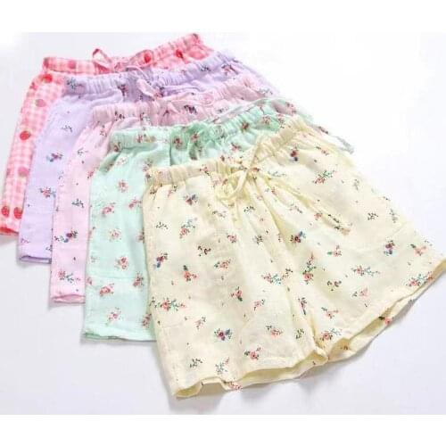 Summer Women Cotton Print Gauze Sleep Shorts Pajama Pants Sleep Bottoms Home Sleepwear Women Casual Beach Lounge Pajama Shorts