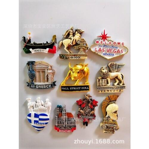 Fridge Magnet Souvenir Venice Las Vegas Greece Black Forest Munich Bull Venetian Lion Spartacus Warrior Helmet Craft Home Decor