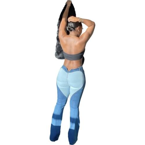 Fashion Splicing Contrasting Colors Jeans Women Slim Cotton Denim Pants Trousers Streetwear Pantalones De Mesclilla Para Mujer