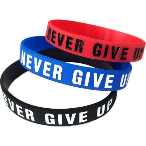 "Never give up"&"Road to the dream"Motivational Bracelets Silicone Rubber Band Wristbands Jewelry Inspirational Bracelets Gifts
