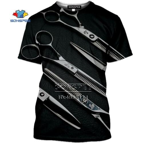 SONSPEE Mens T-Shirts New Barber Shears Hairdresser 3D Print Women Summer Retro Classic Tshirt Casual T shirt Men Fitness Tops