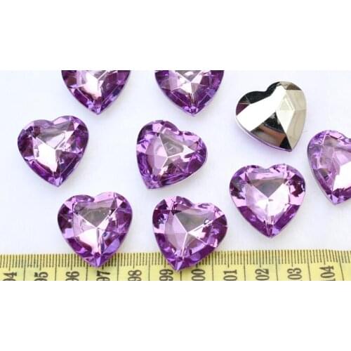 Set of 100pcs big 3D Faceted Acrylic Heart Bling Rhinestones/Gems lavender 25mm you pick colors