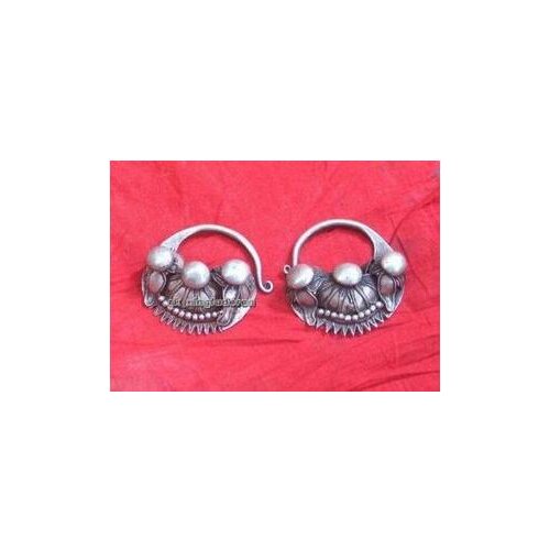 National retro personality big earrings hand Miao silver filigree ball thick earrings jewelry technology
