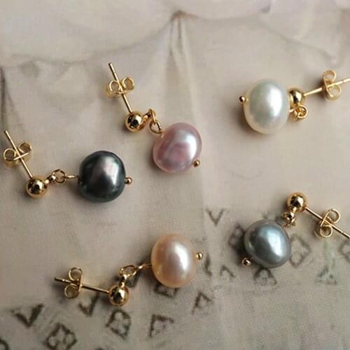 KBJW Shinny Earrings 2019 New Design Simple Delicate Real Baroque Pearl Earrings Pink/purple/white/black/grey Color Stud Womens