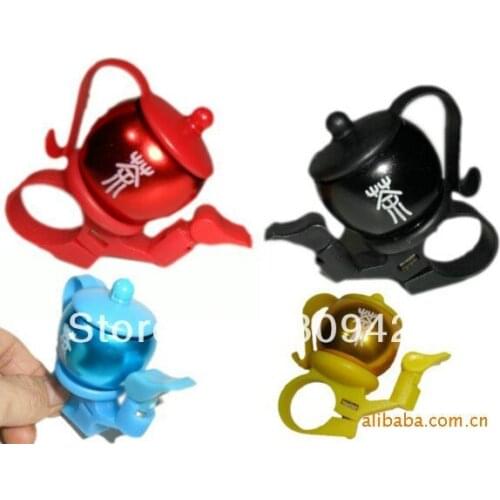 Whole Sale 100pcs/lot Good sound Chinese Teapot shaped Bike Bicycle Cycling Hand Dial Thumb Bell Horn 2013 New Design 4 colors