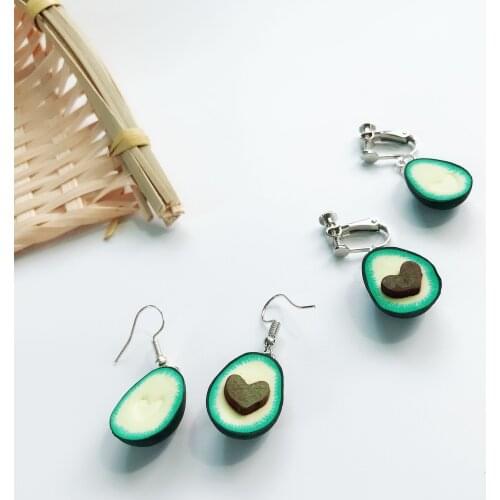 A Pair of Green Mini Avocado Earrings with Asymmetric Pendant Earhook Fashion Hip Hop Party Jewelry Friendship Pendant Earclip