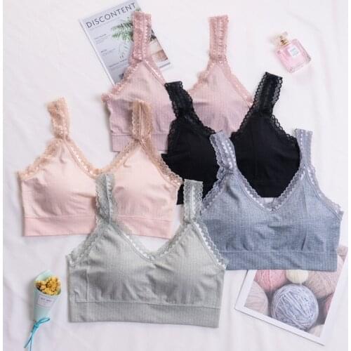 Pure cotton lining ice cream color lace shoulder strap joker Korean version sports beauty back bosom wrap comfortable underwear