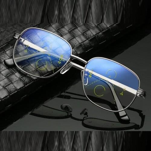 Full-rim Alloy Spring Leg Far and Near Black Progressive Multifocal Anti-blue Reading Glasses +0.75 +1.25 +1.5 +2 +1.75 TO +4