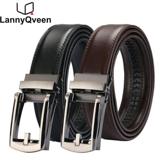LannyQveen hot sale new model Mens Automatic buckle belts for men cow Leather TV Belt click business style