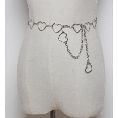 New Womens Belt Fashion Metal Leaves Heart Chain Belt Chain Gold Narrow Metal Chain Chunky Fringes Belts For Women Hip